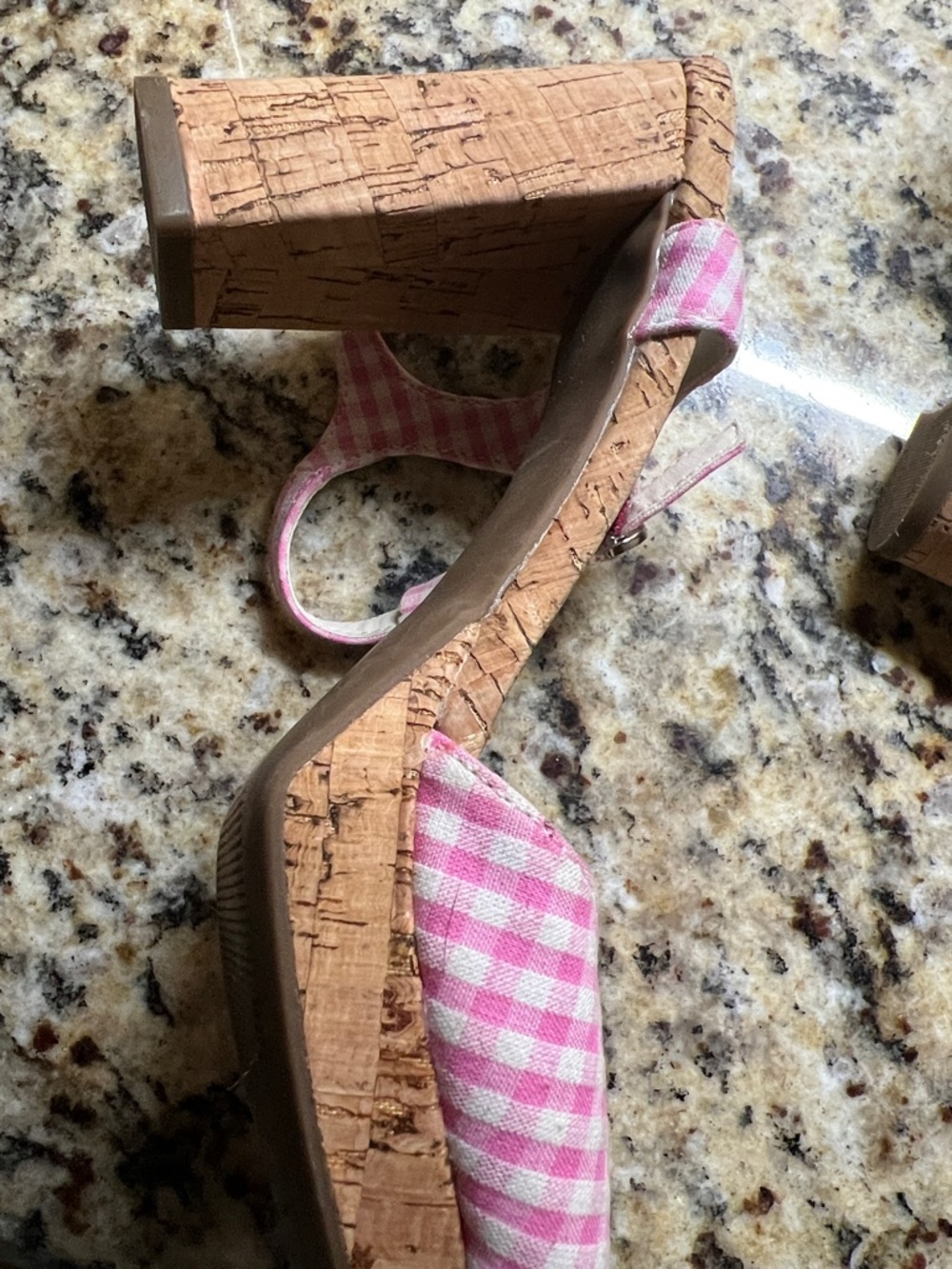 Anne Klein Pink Gingham Heels with Cork Wedge - Picture 6 of 7
